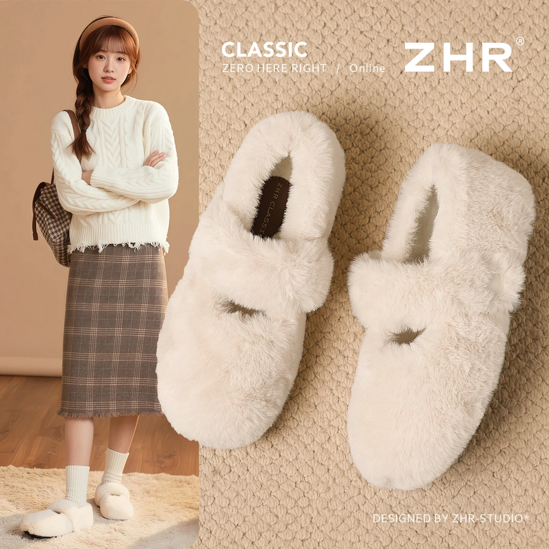 ZHR毛毛鞋女外穿加绒保暖小香风豆豆鞋2025年新款秋冬季女款棉鞋
