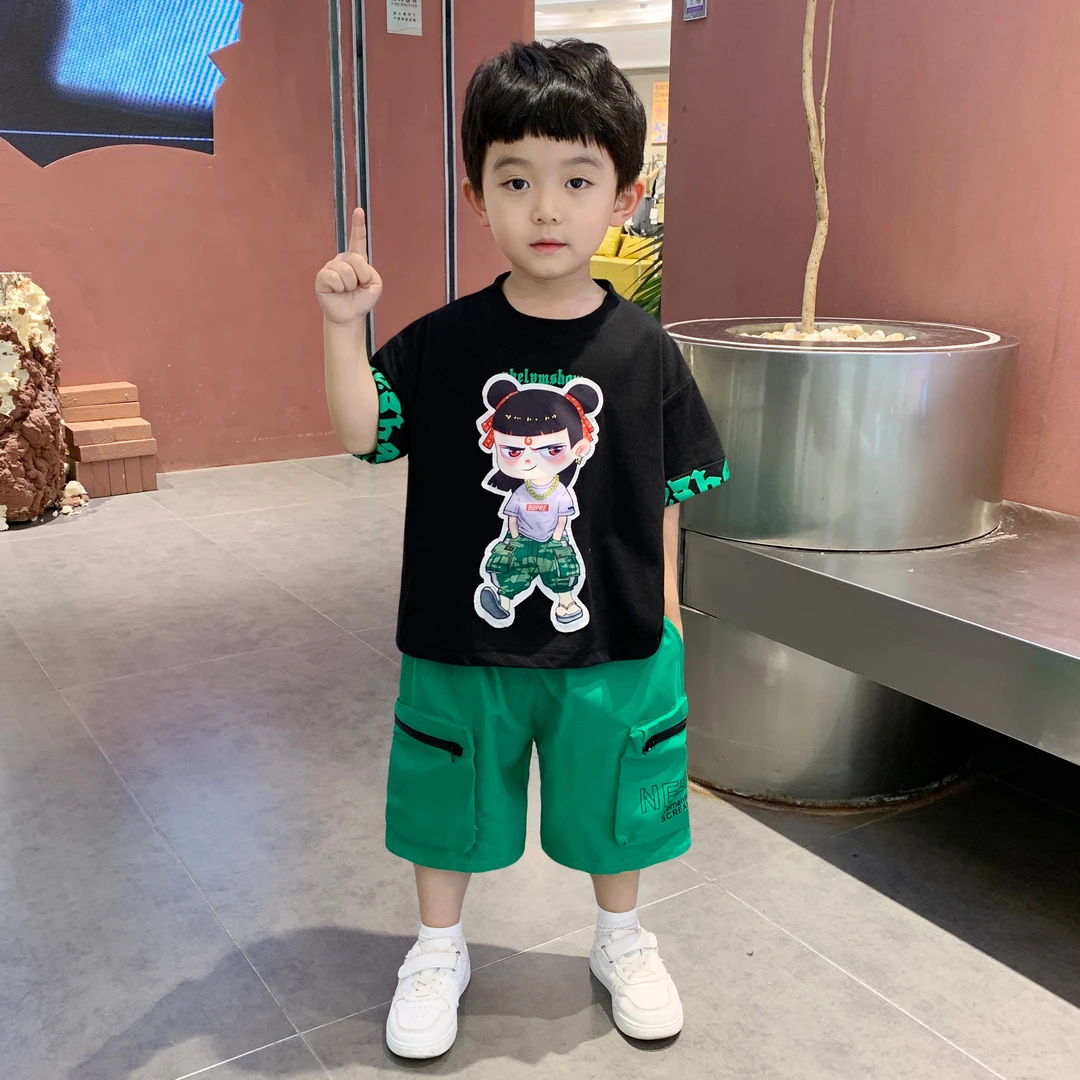 男童夏套装2025新款帅气时髦男宝宝夏季薄款哪吒短袖两件套衣服潮