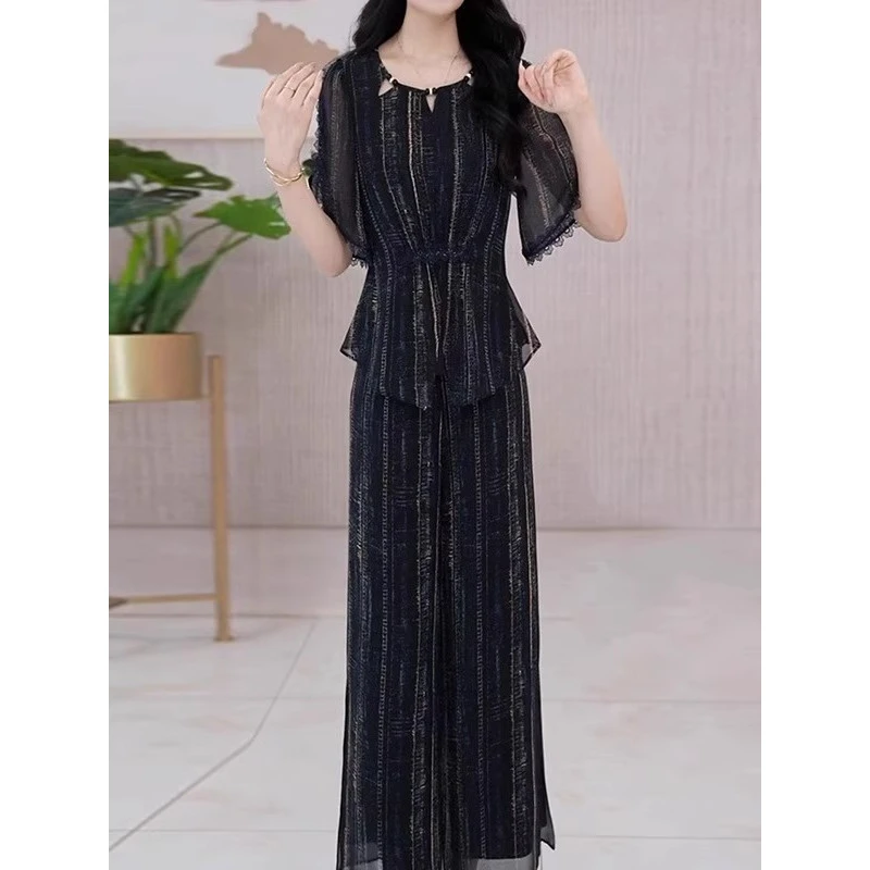 M0907 夏装两件套2025年时尚新款中国风休闲气质显瘦轻奢妈妈装女