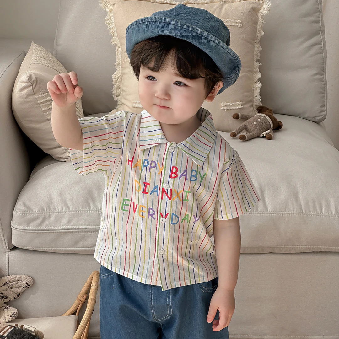 婴儿套装2025新款宝宝韩版短袖衬衫洋气牛仔短裤夏季男童薄款衣服