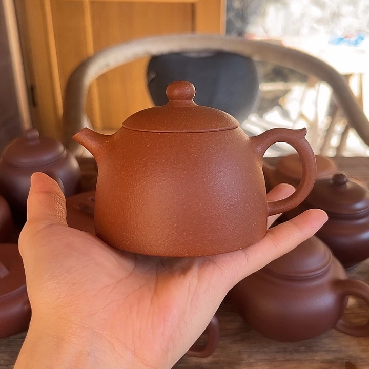茶壶紫砂红降坡秦权半手工150ml