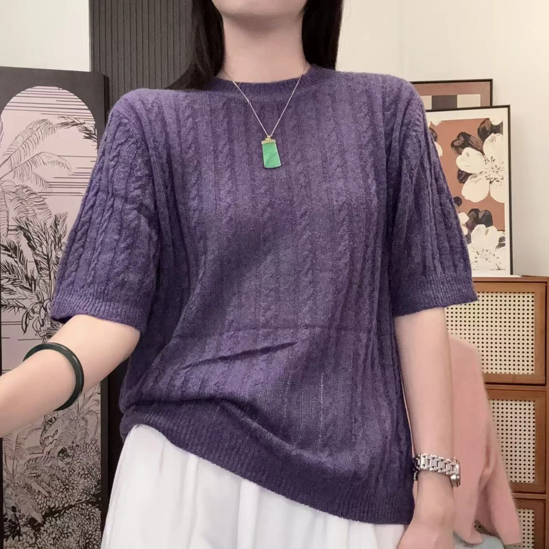 相菲精品一秋季薄款圆领宽松型针织气质纯色百搭时尚休闲女羊毛衫