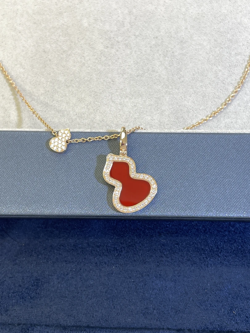 18k金 【天然钻石】大号葫芦 玫瑰金玛瑙镶嵌项链（重金）