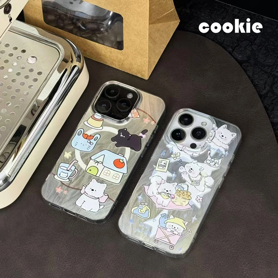 磁吸适用苹果16PM/15PM卡通蝴蝶结猫狗ins小众少女可爱烫银手机壳