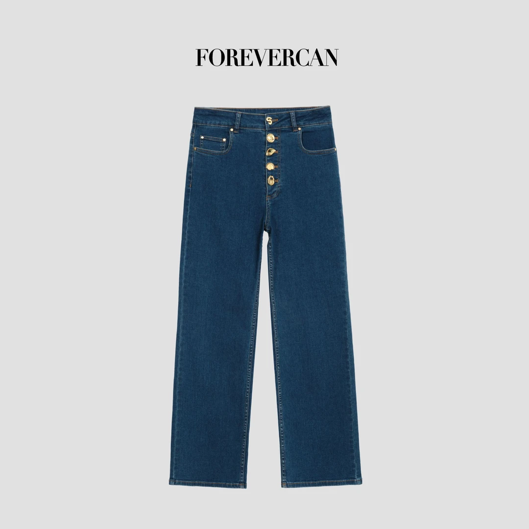 FOREVERCAN“高分腿精”定制五颗排扣百搭直筒牛仔裤SP30631