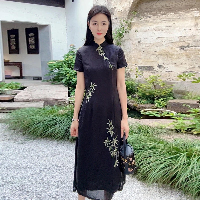 浒城古娘中式国风连衣裙女夏2025新款气质修身大气长裙WH0500299