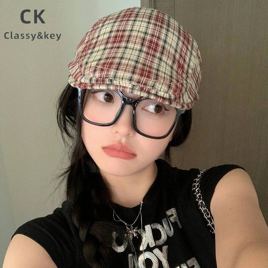 Classy key新加坡设计师联名款前进帽复古格纹画家帽女百搭八角帽