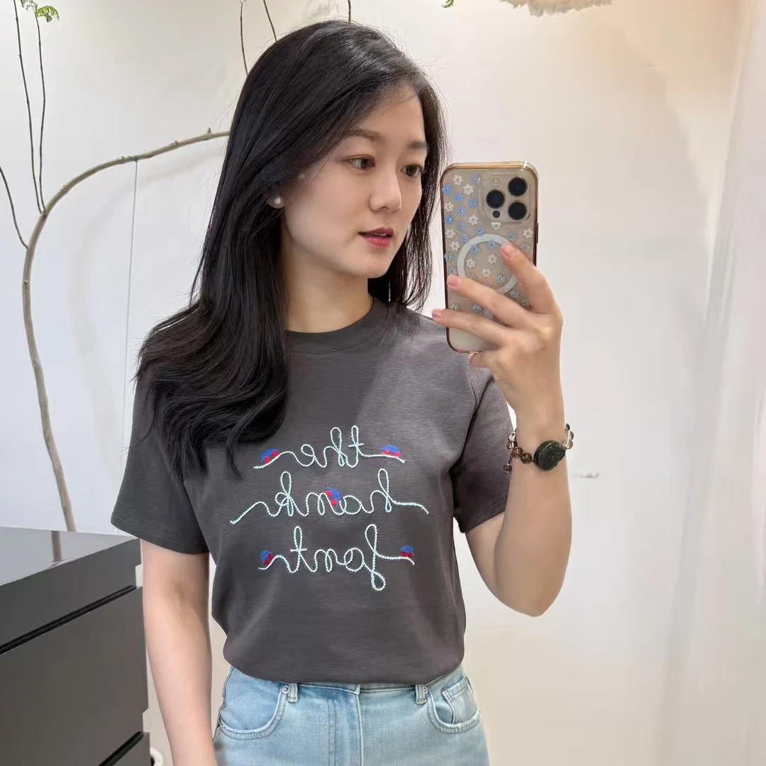 精梳棉刺绣T恤时尚百搭夏季韩版简约宽松