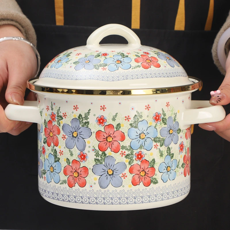 欧丽家双耳搪瓷喝水杯大容量马克杯带盖茶杯水杯办公室杯子大茶缸