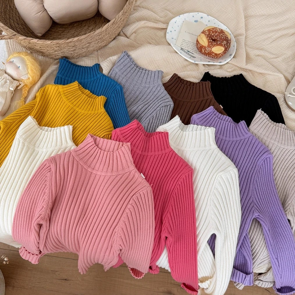 女童毛衣半高领针织衫秋冬纯色男童宝宝冬季打底儿童保暖软糯加厚