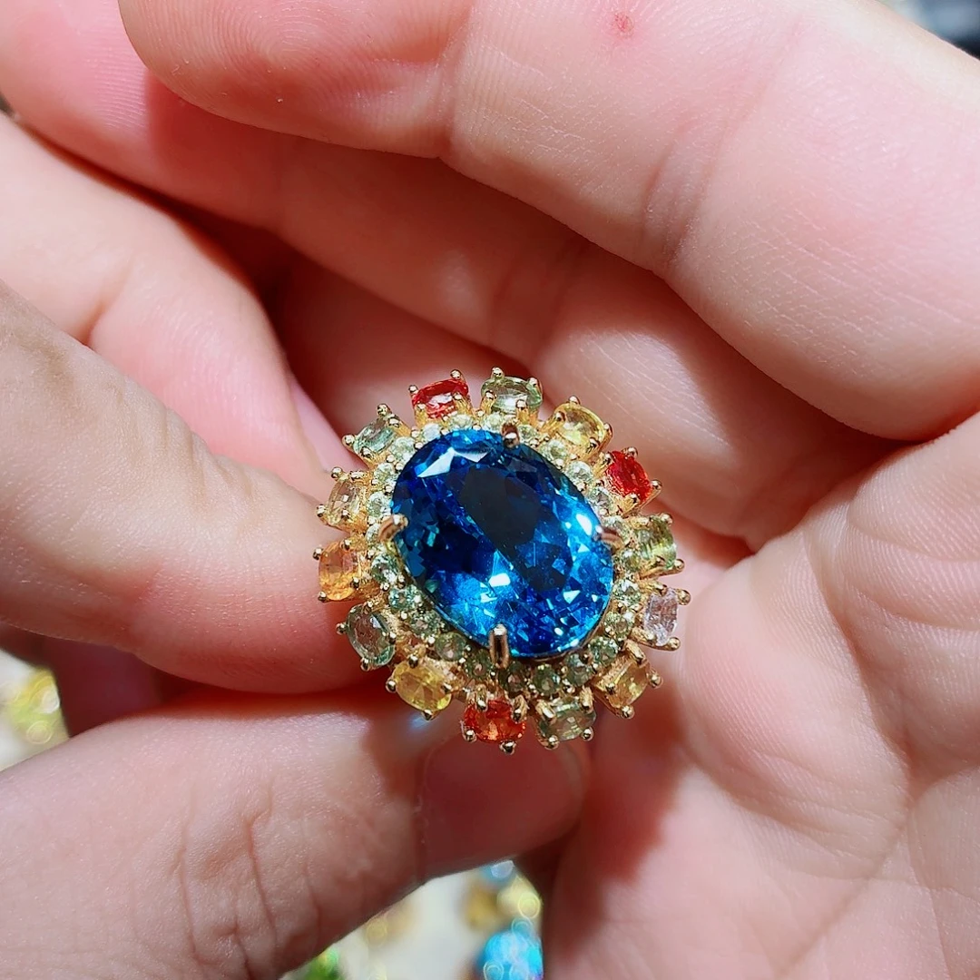 银S925镶嵌戒指托帕石