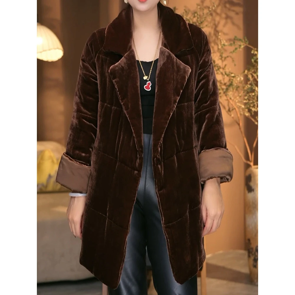 气质优雅轻奢丝绒保暖加厚棉服2025冬季新款高级感名媛风显瘦外套