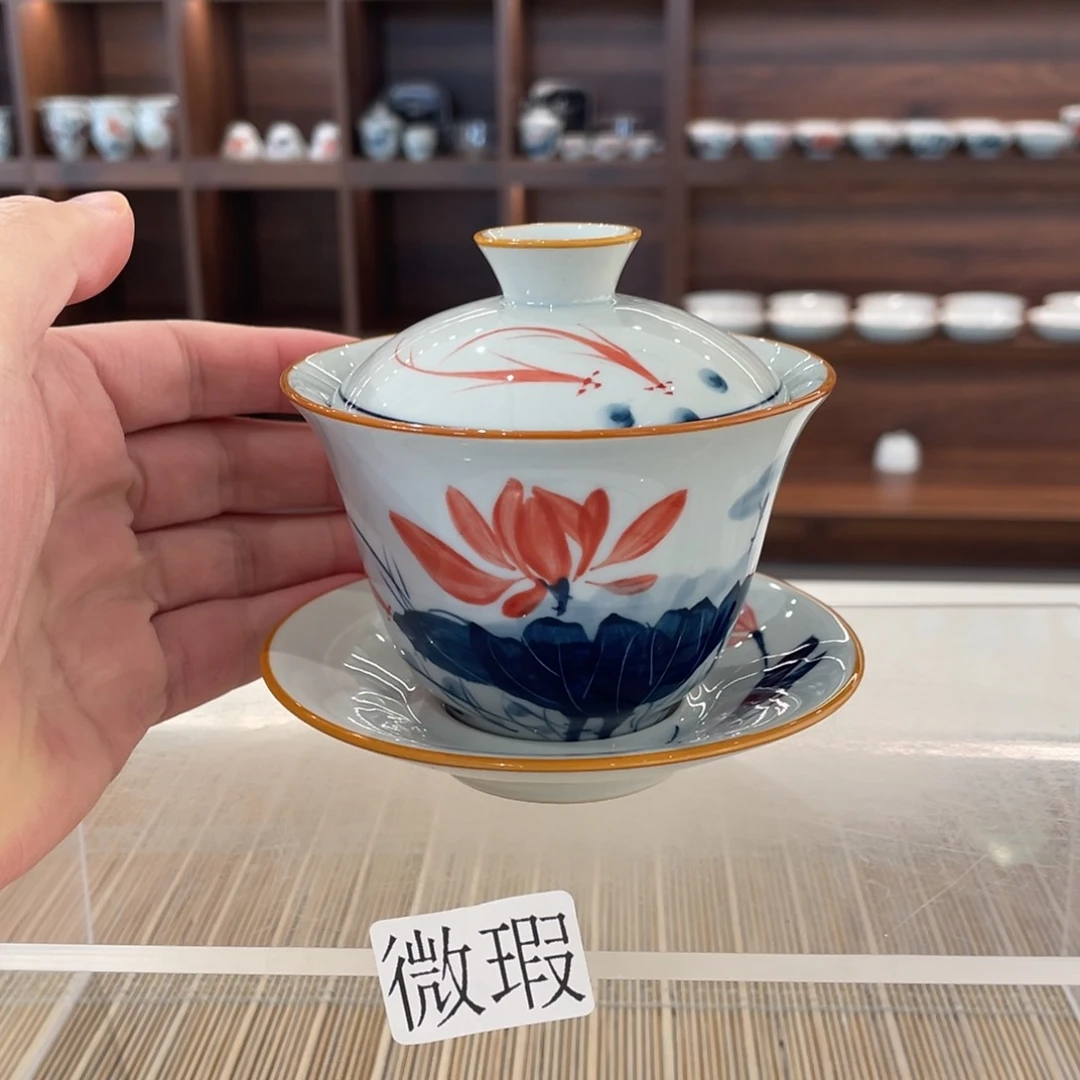 釉下手绘茶具微瑕