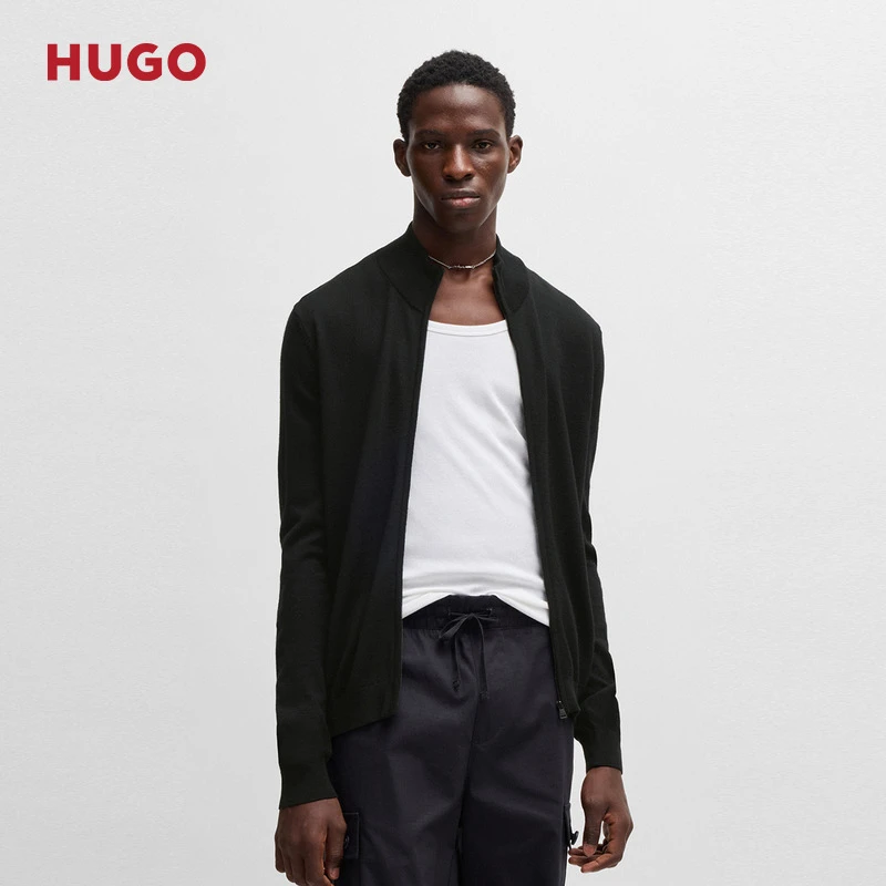 HUGO雨果 男士25年冬季新款羊毛常规版型拉链针织夹克50474193