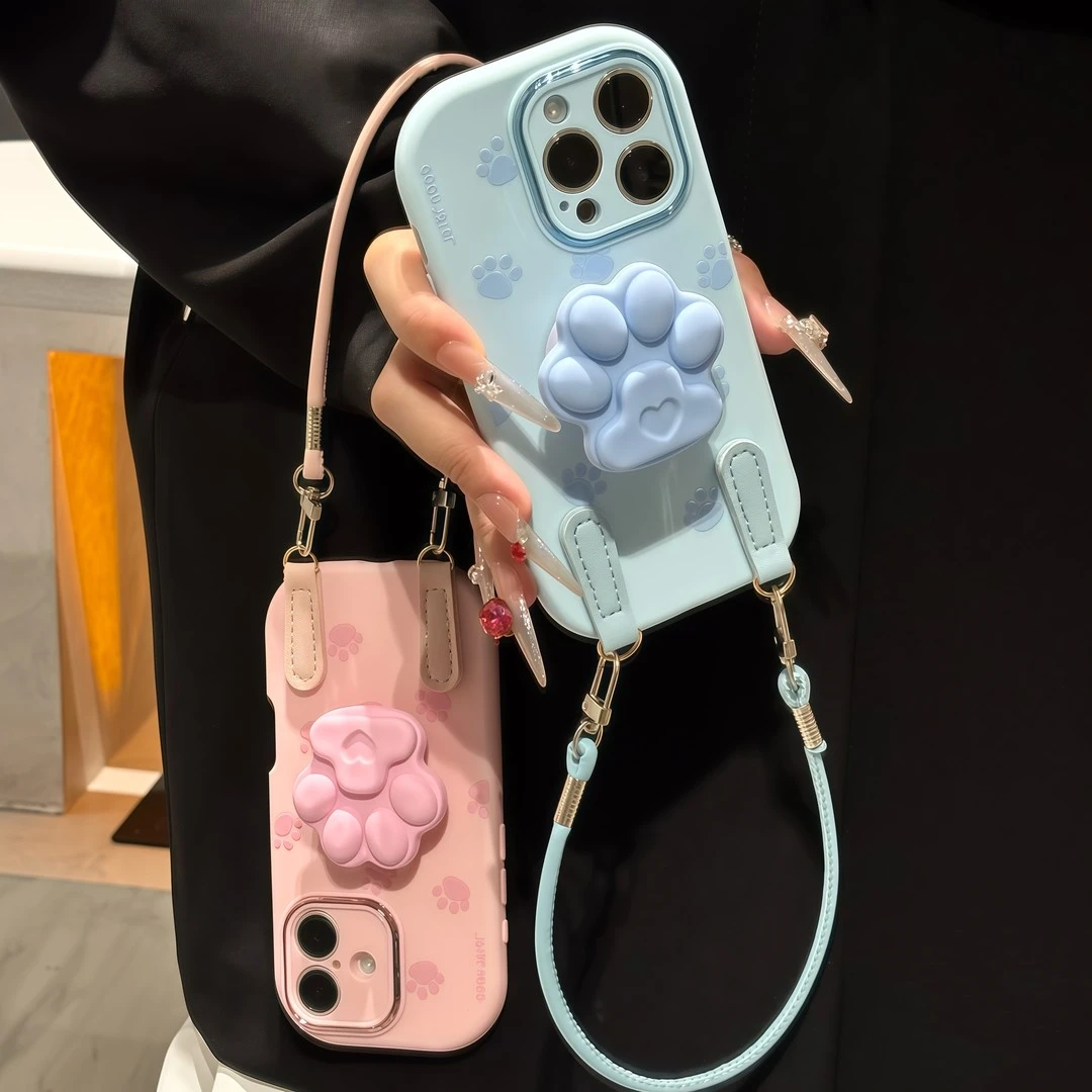 适用可爱爪子支架挂绳苹果17/16手机壳iPhone15小米14vivoppo华为