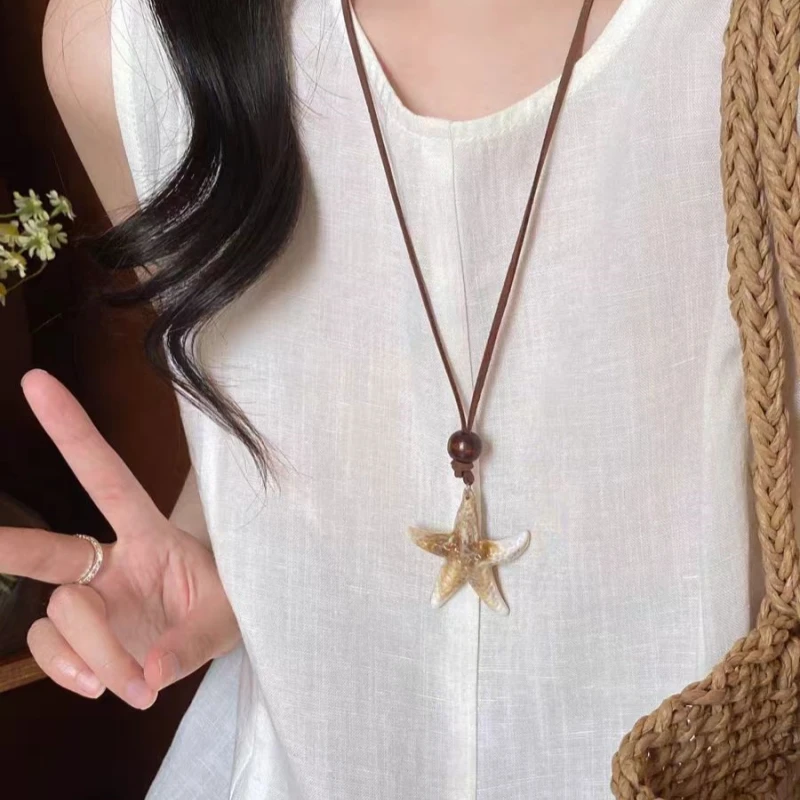 非金属棉绳项链 海岛度假风~韩系海星项链女长款锁骨链挂脖配饰
