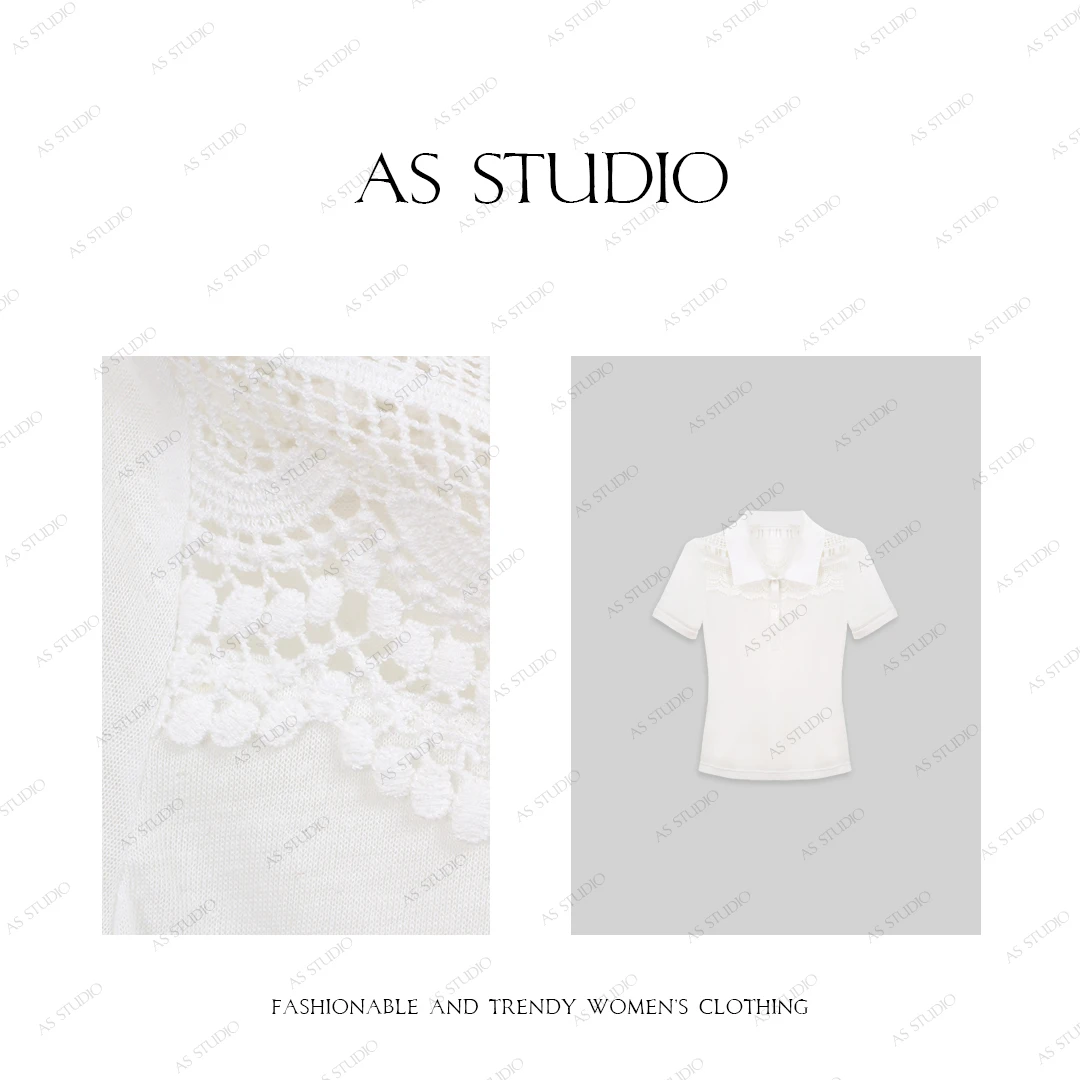 【AS本言】25新原创设计感气质蕾丝绣花拼接雪花棉短袖AS25XTX00563