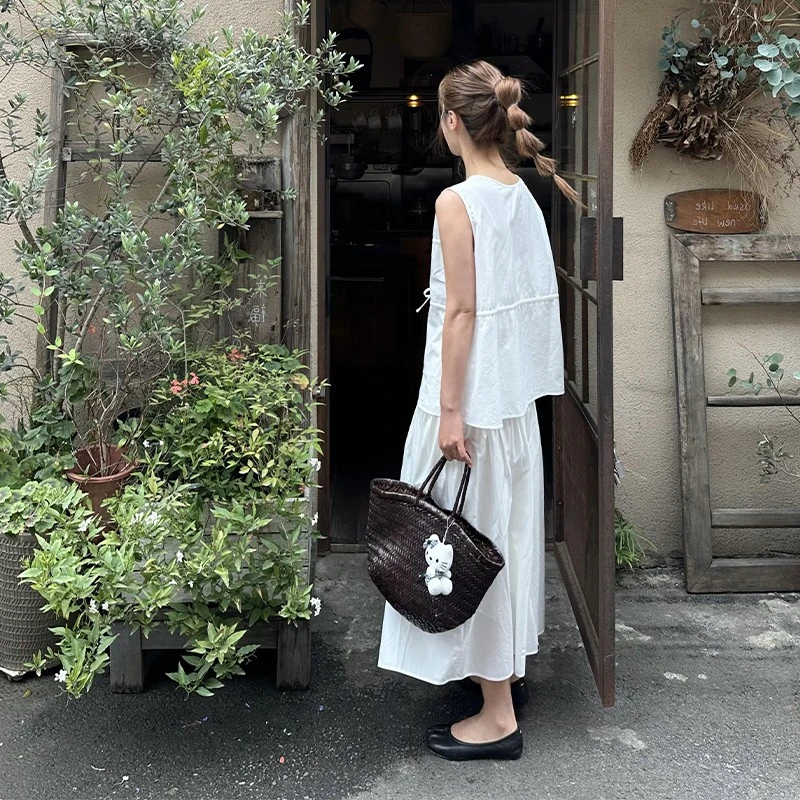 夏天巨好看白色苎麻套装女新款法式绝美气质上衣半身裙两件套