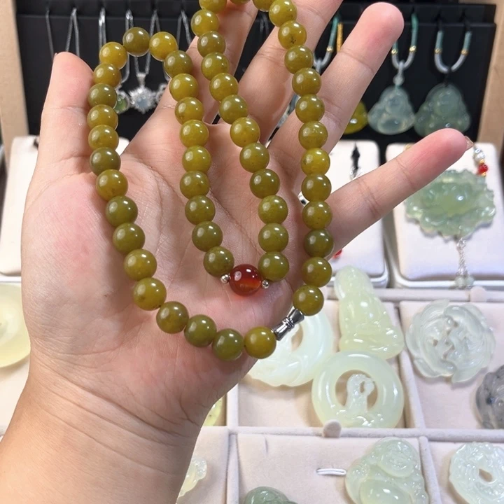 未镶嵌蛇纹石玉项链福利毛衣链卡10珠子52粒不退不换