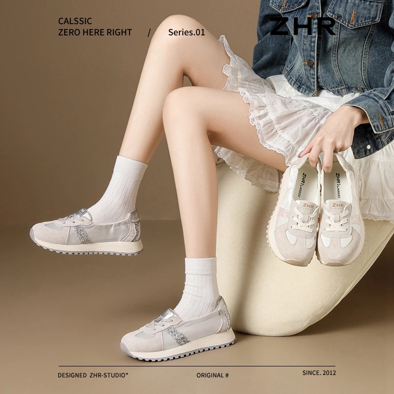 ZHR冰丝透气德训鞋女2025春季新款舒适百搭软底潮流阿甘女鞋G733P