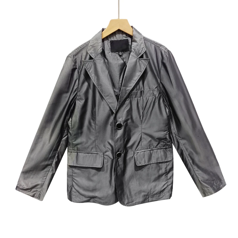 西装外套春秋商务学生百搭时尚灰色修身韩版洋气气质口袋纽扣