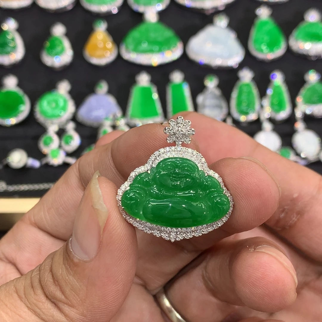 翡翠18K金镶嵌吊坠(不含链)