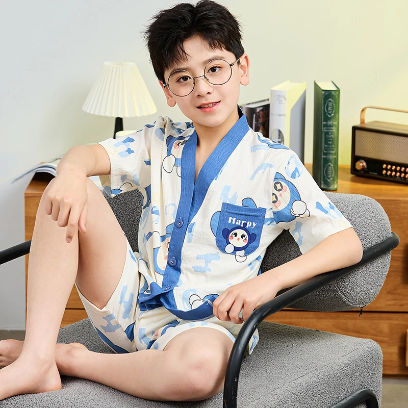2025新款儿童睡衣男童夏季短袖云朵棉套装中大童小男孩家居服