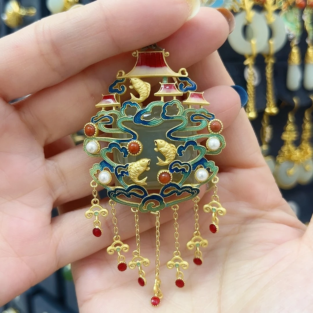 和田玉银S925镀金镶嵌颈饰