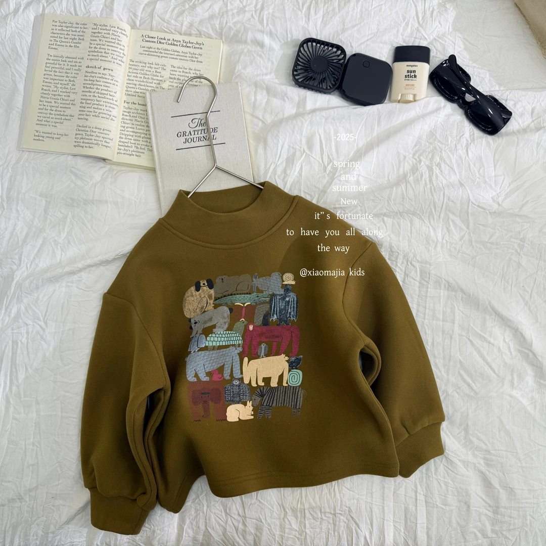 小马家2025冬儿童款加绒一体绒打底衫D-7195圆领潮流时尚宽松百搭