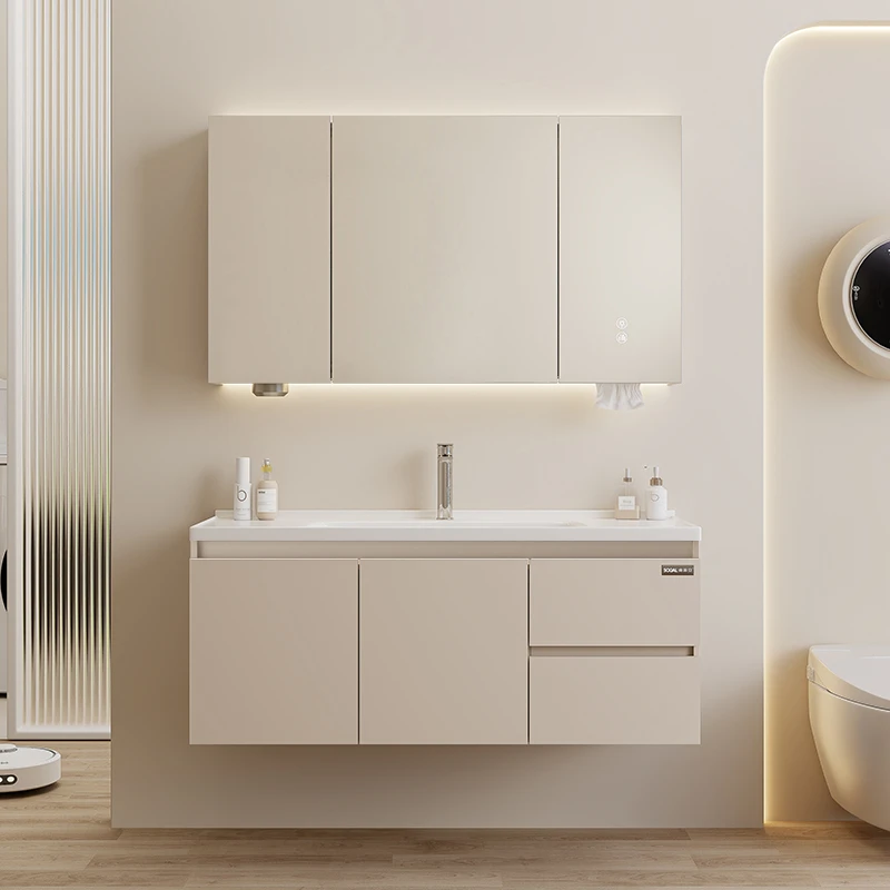 SOGAL/索菲亚【奶油风-陶瓷一体盆】简约浴室柜组合卫生间洗漱国补