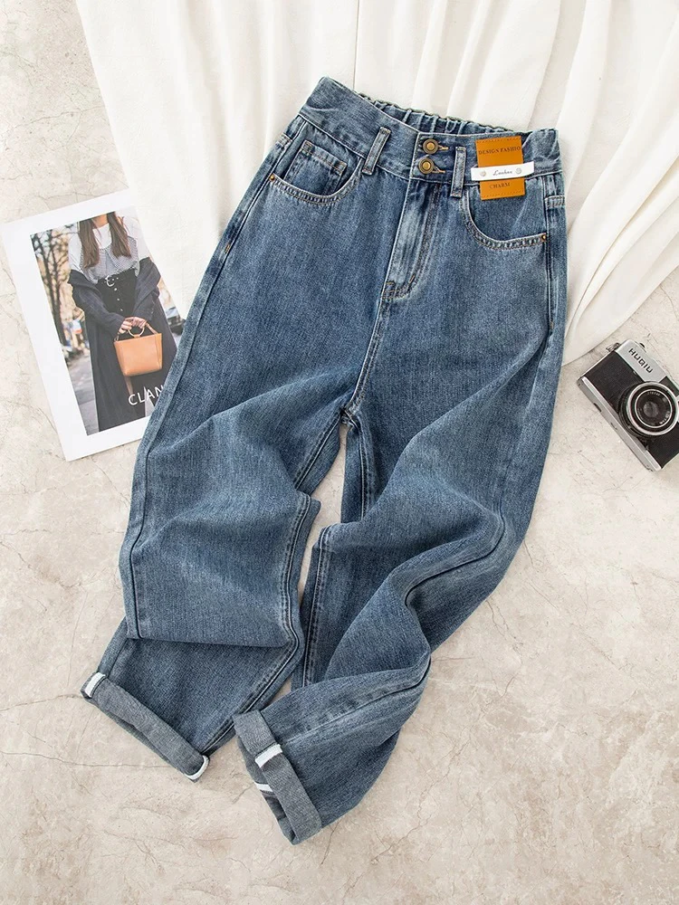 018#【断码清不退换慎拍】半松紧腰两颗扣腰卡设计老爹牛仔裤