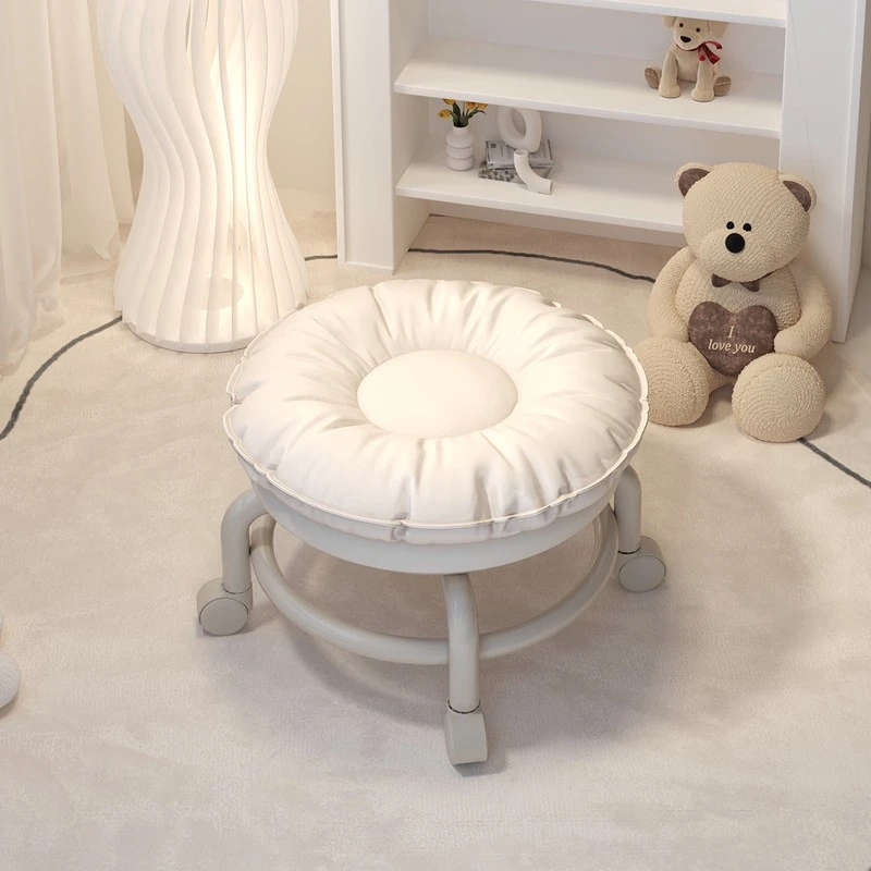 三梦万向轮小凳子滑轮矮凳家用儿童软包圆凳换鞋凳带轮移动小板凳