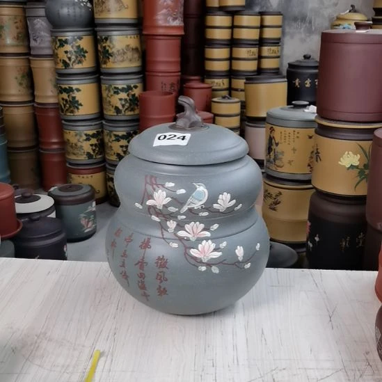 紫砂茶叶罐大葫芦本山绿花鸟024