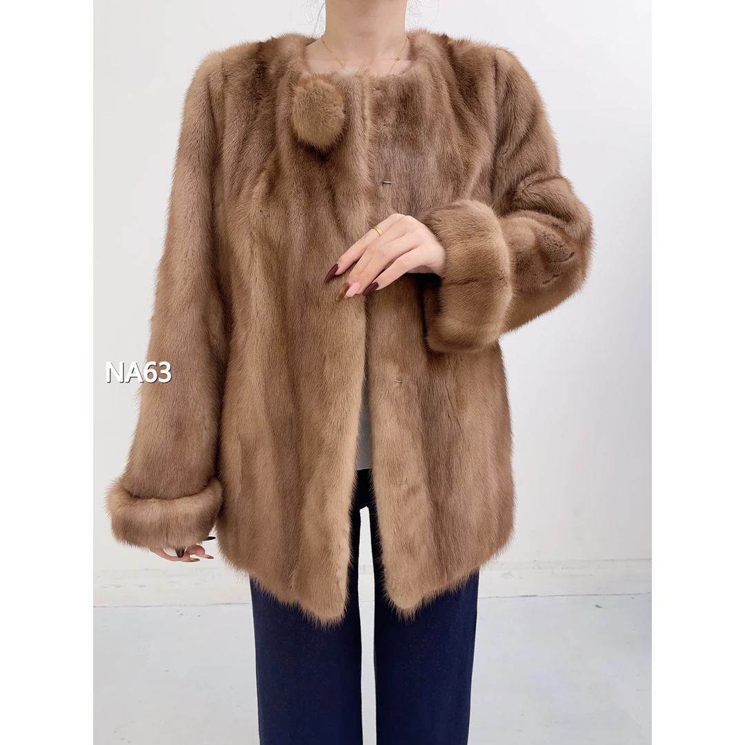 【NA63】S 奶茶棕短款全抽貂皮女（肩39胸102衣66袖57）01063