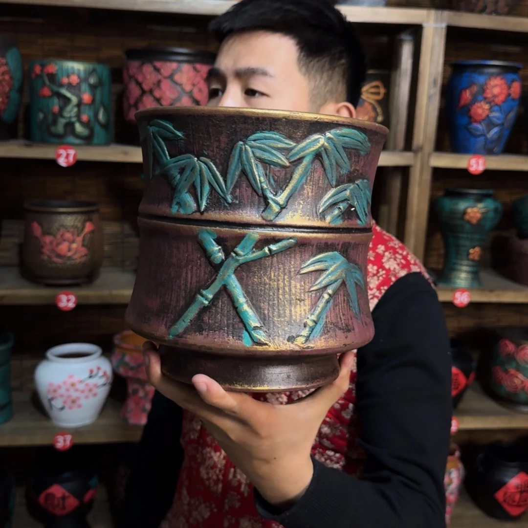 带孔高端浮雕花盆尺寸高21-20