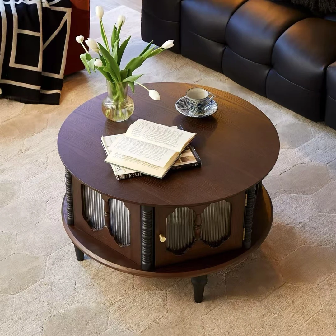 法式复古茶几复古风客厅家用小户型玻璃美式古风长虹组合圆形茶桌