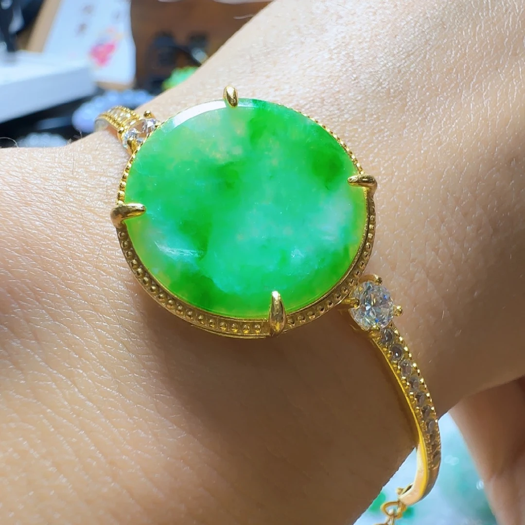 拥***福翡翠银S925镶嵌手镯翡翠660