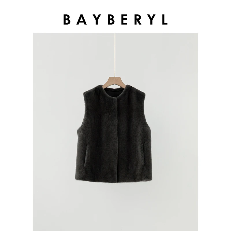 BAYBERYL老贝灰色水水百搭秋冬圆领轻奢气质马甲MJ4L1141-12/12