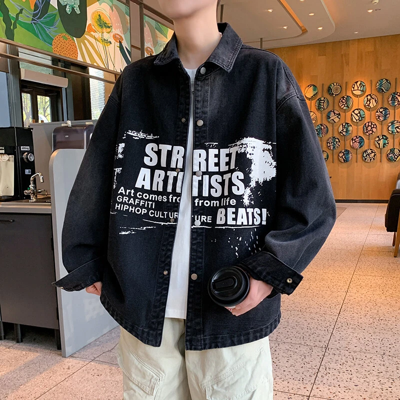 美式复古牛仔衬衫男士春秋季2025新款青少年学生长袖夹克休闲外套