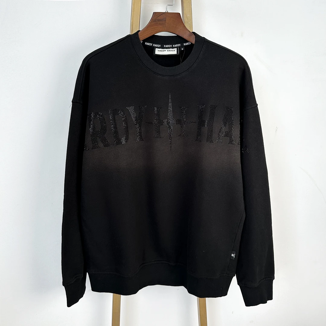 3563 秋冬新款美式休闲全棉字母烫钻长袖卫衣男女同款上衣