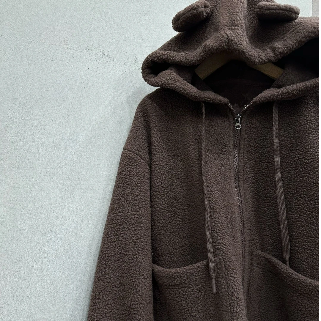 韩国正品/不支持退换/小熊耳拉链连帽摇粒绒外套/0102