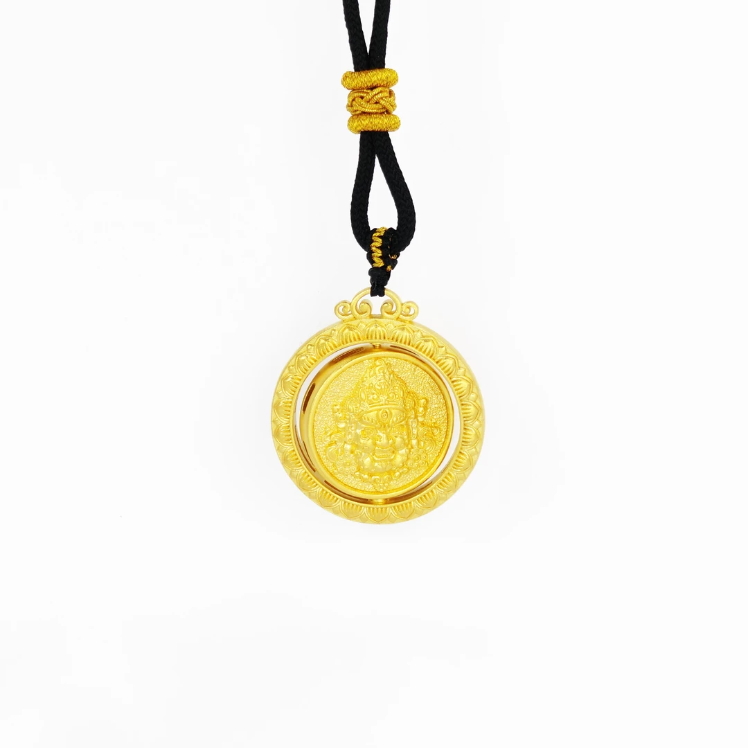 吊坠足银 足银999旋转黄财神吊坠镂空双面立体复古时尚经典大气
