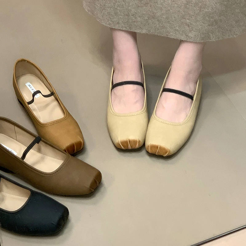 啄木鸟法式复古玛丽珍女鞋2025秋季新款方头浅口单鞋内增高小皮鞋
