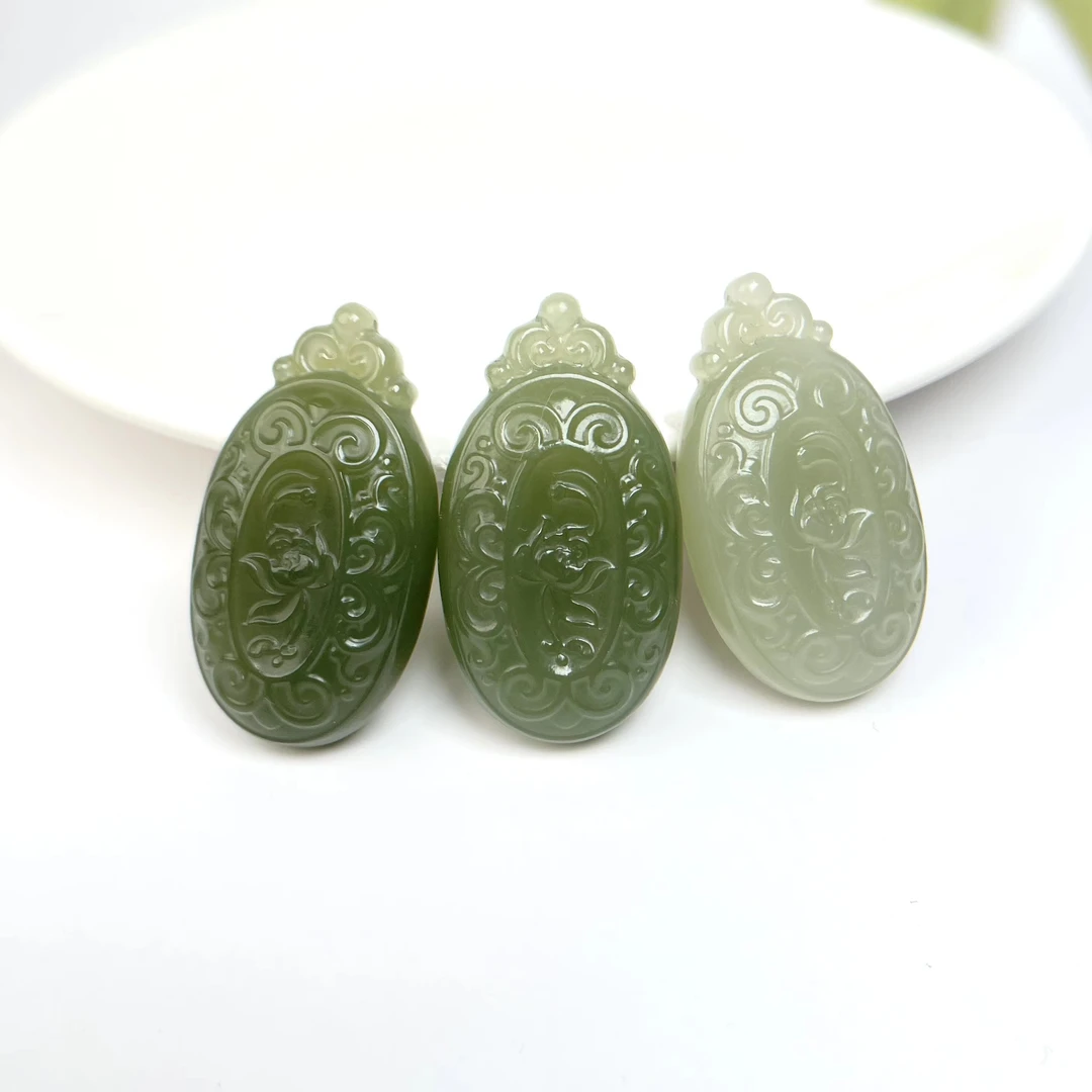 菲菲珠宝好*和田玉椭圆荷花深吊坠~多样性发一
