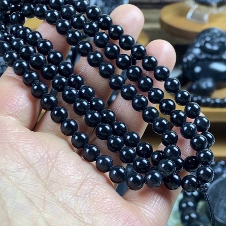 和田玉（墨玉）未镶嵌项链卡6圆珠108颗高