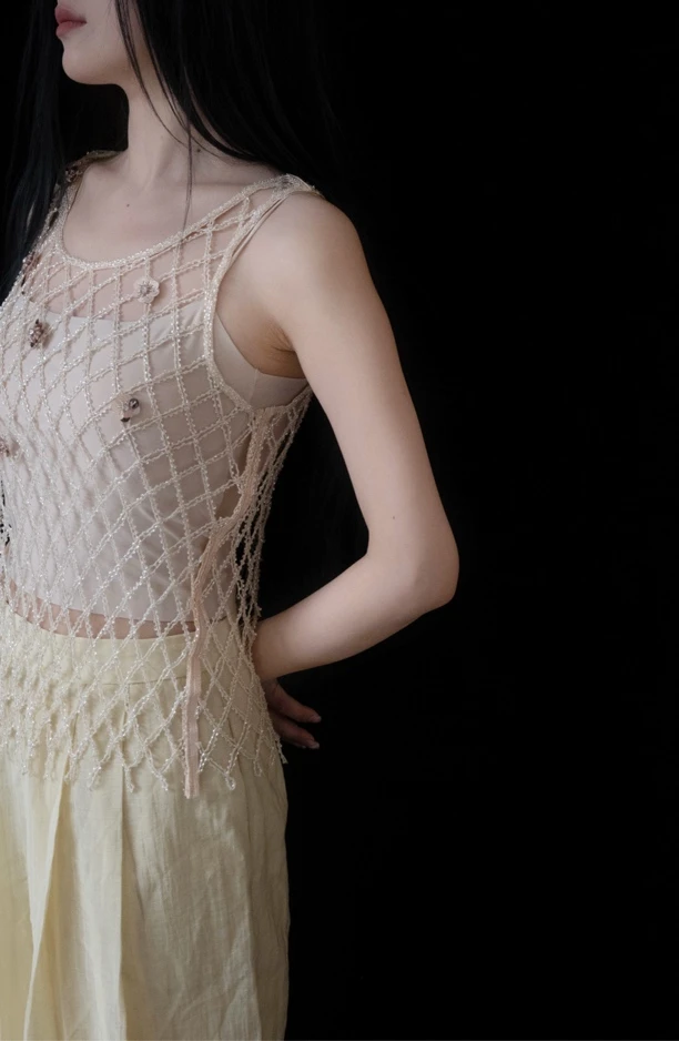 仙子狗尾巴花串珠背心vintage风格宽松好穿