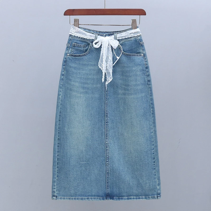 2025年春夏高腰显瘦包臀半身裙新款中长款百搭牛仔裤弹力女A字裙