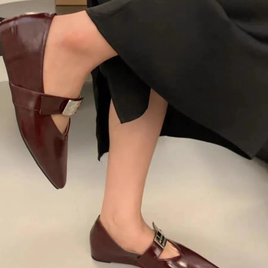 法式内增高单鞋女鞋子2025年新款复古一字带尖头玛丽珍鞋2012-2