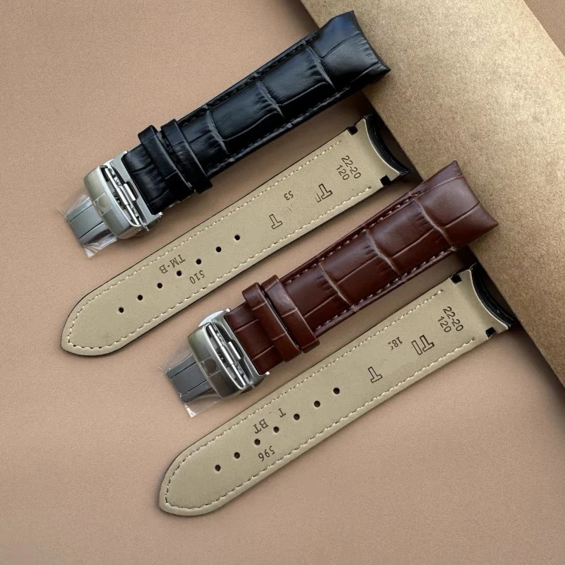 【库图专用款】小牛皮表带适配天梭库图t0351853系列男弧形接口表链