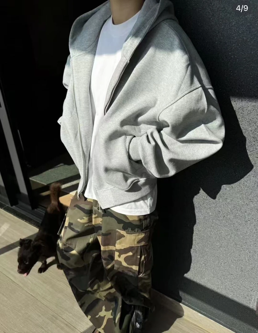 EmooStore 春秋款高级感重磅600g纯色宽松廊形连帽外套